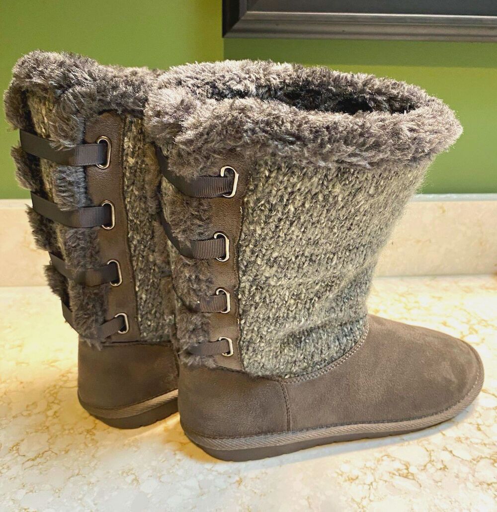 Sugar Taupe Faux Suede Faux Fur Lined Winter Snow Boots Size 7
